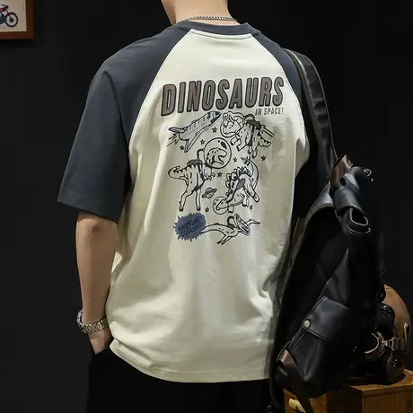 拼色重磅短袖t恤男士宽松大码潮牌夏季2024新款衣服男装体恤男款商品大图