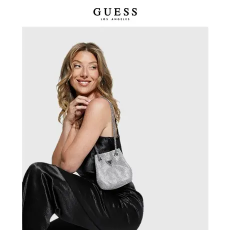 GUESS23年新款秋女士时尚百搭满钻链条斜挎水桶包-RY920575商品大图