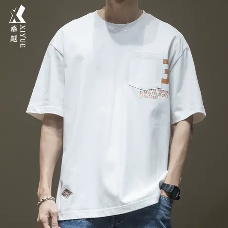 希越美式潮牌印花男生短袖2024春夏新款宽松圆领打底T恤男上衣ins商品大图