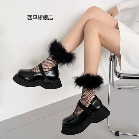 博主同款时髦羽毛渔网短袜千禧辣妹彩色中筒袜镂空堆堆袜红色袜子商品大图