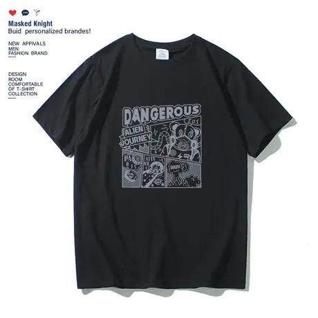 夏季新款潮牌卡通印花短袖t恤男学生简约青少年纯棉宽松休闲半袖图片