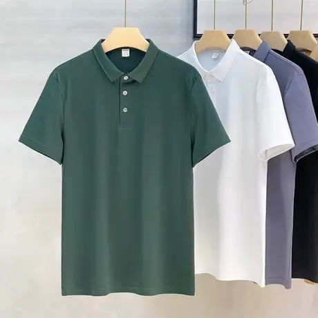 80S轻奢纯棉短袖t恤男翻领青年高端纯色大码polo衫夏季时尚打底衫商品大图