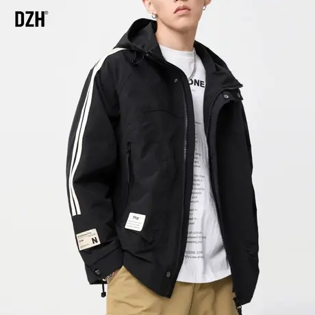 男生黑色连帽外套男春秋潮牌夹克宽松2024新款休闲登山服上衣百搭商品大图