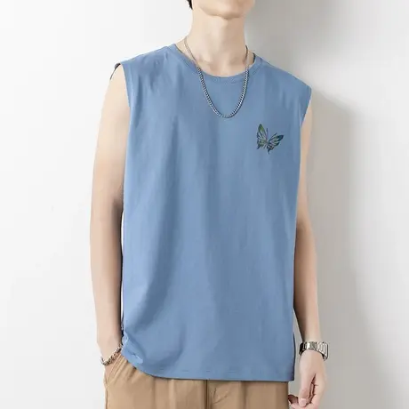 纯棉背心男士夏季薄款健身运动坎肩宽松全棉无袖t恤篮球跨栏外穿图片