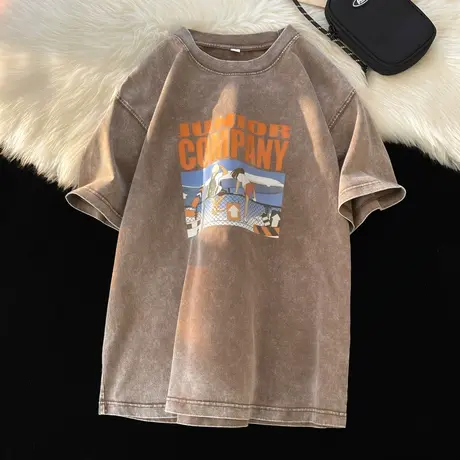 短袖T恤夏季男士水洗美式重磅半袖宽松美潮港风百搭体恤男款夏装商品大图