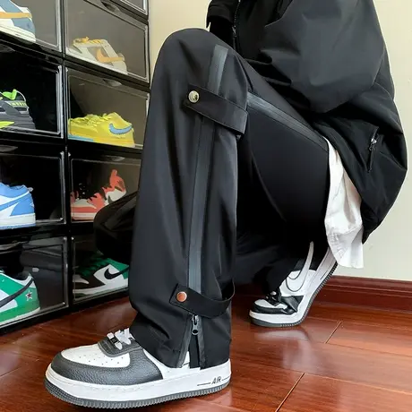 侧边拉链开衩休闲工装裤男秋季2023新款潮流纯色宽松高街冲锋裤子商品大图