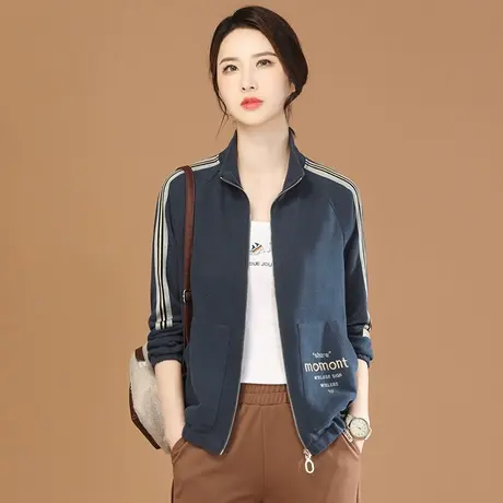 韩潮袭人立领字母刺绣条纹短外套女2023秋季新款宽松夹克棒球服图片