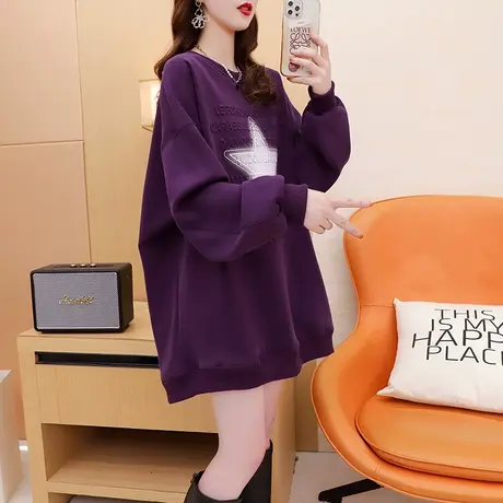 加绒加厚卫衣女中长款2023新款秋冬季爆款洋气减龄宽松设计感上衣商品大图
