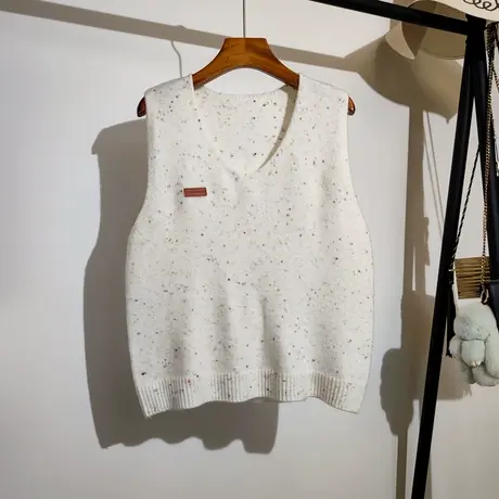 针织背心马甲女外穿秋冬新款宽松v领叠穿设计感小众无袖毛衣坎肩商品大图