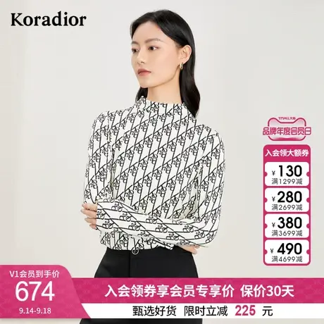珂莱蒂尔女装2023秋季新款设计感小众印花圆领t恤长袖短款上衣图片