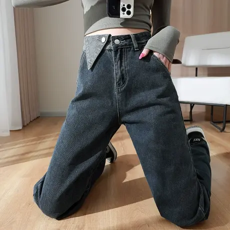 阔腿牛仔裤女春秋高腰拖地慵懒长裤2023年韩版宽松休闲直筒拖地裤图片