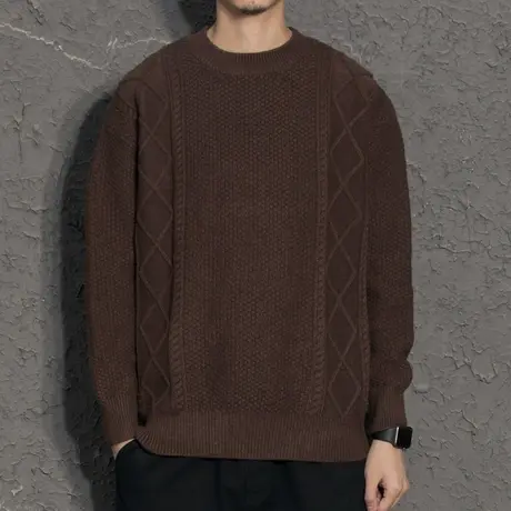 新款秋冬季纯色圆领毛衣男士宽松加厚韩版套头个性潮流慵懒针织衫图片