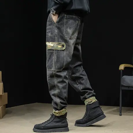 美式秋冬牛仔裤男秋季2023新款男士宽松直筒男裤迷彩工装裤子男款商品大图