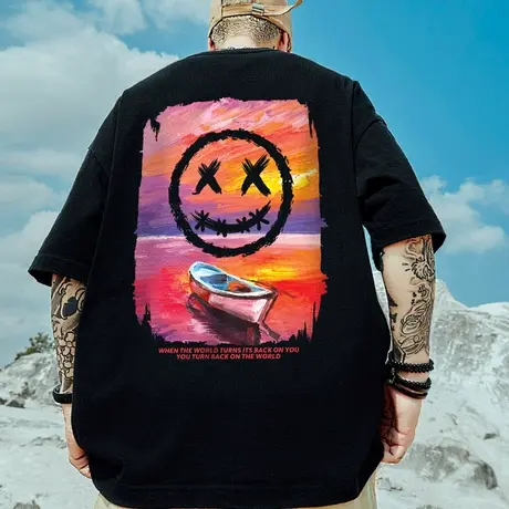 oversize港风潮牌国潮嘻哈小恶魔短袖T恤男潮宽松大码情侣装半袖商品大图