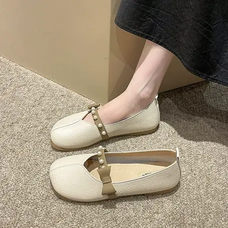 法式气质平底单鞋女夏2023春秋新款百搭软底软皮晚晚鞋玛丽珍女鞋商品大图