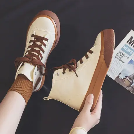 高帮帆布鞋女鞋2023新款春秋季韩版ins潮百搭小白鞋女学生大头鞋商品大图