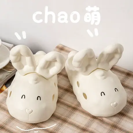 包头半拖鞋女夏季时尚外穿2023新款可爱兔子洞洞鞋厚底防滑沙滩鞋商品大图