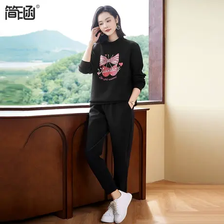 简涵大码女装2023秋冬新款半高领卫衣两件套时尚洋气修身显瘦套装商品大图