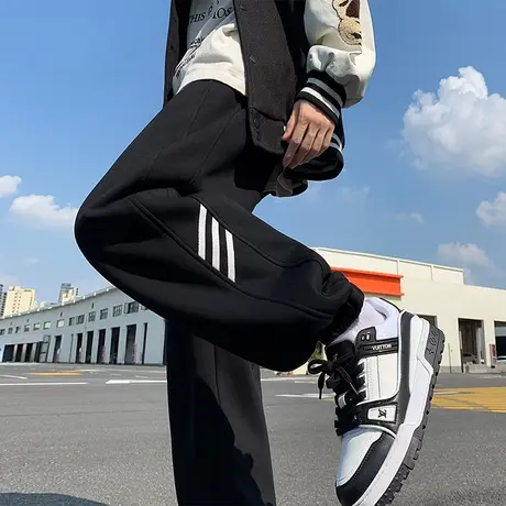 卫裤男春秋季2024新款宽松束脚黑色条纹运动裤潮流阔腿休闲长裤子商品大图
