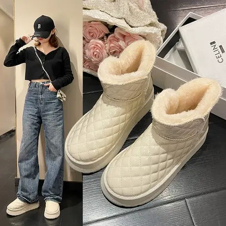 雪地靴女冬季新款皮毛一体保暖加绒加厚棉鞋女百搭短筒靴子大码图片