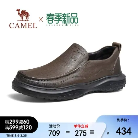 骆驼2024春季新款按摩缓震舒适厚底磨砂牛皮免系商务休闲皮鞋男士商品大图