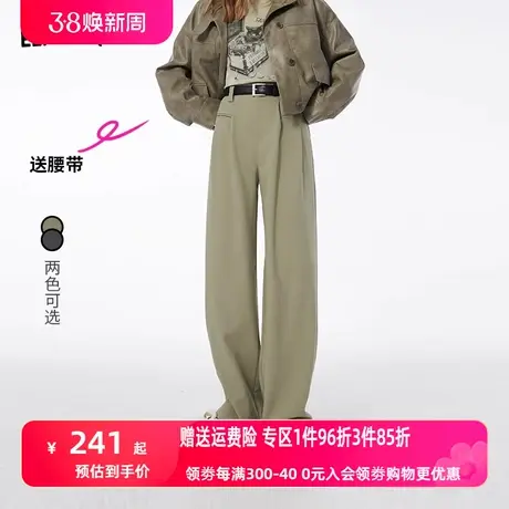 妖精的口袋深灰色阔腿西装裤女2024年早春新款直筒垂感休闲裤子图片