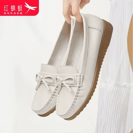红蜻蜓妈妈鞋春秋真皮浅口防滑软底中年女士乐福鞋套脚休闲豆豆鞋商品大图