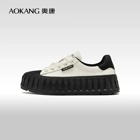 奥康女鞋 2024春季新款时尚厚底饼干帆布鞋百搭拼色运动休闲板鞋商品大图