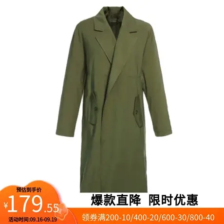 【艾格】长款风衣女2023春季新款军绿开叉腰带刺绣开叉外套官网商品大图