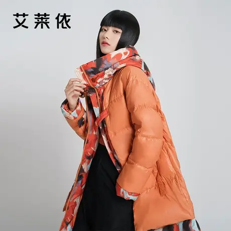 艾莱依羽绒服女2021年新款中长款防风大牌冬季印花设计敦煌灵感商品大图