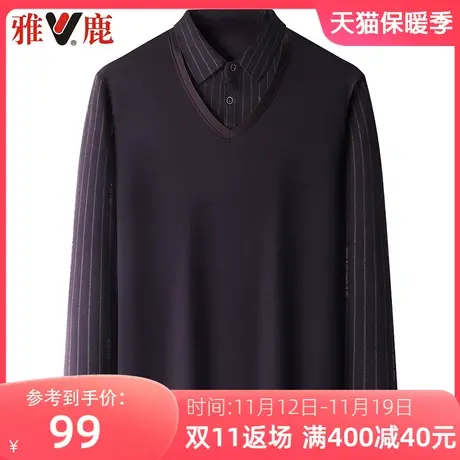 雅鹿爸爸春装假两件男中年宽松休闲长袖t恤春秋季新款中老年男装图片