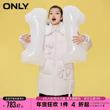 ONLY秋冬90白鸭绒甜美蝴蝶结减龄中长款茧型泡芙羽绒服女商品大图