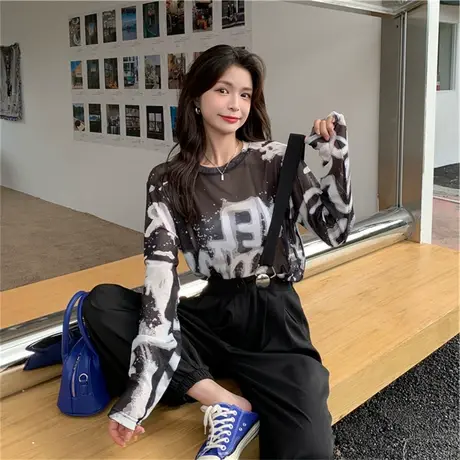 气质别致网纱蕾丝雪纺衫长袖防晒衣夏季薄款高端小衫时尚洋气上衣图片