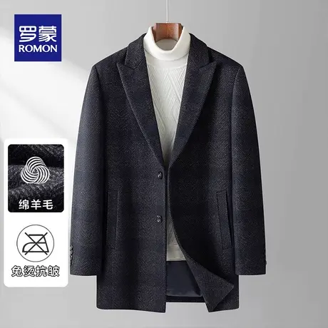 罗蒙秋季保暖毛呢大衣秋冬商务休闲中长款西装领外套男装百搭衣服图片