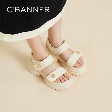千百度厚底休闲凉鞋女款夏季新款魔术贴增高百搭配裙子凉鞋百搭商品大图