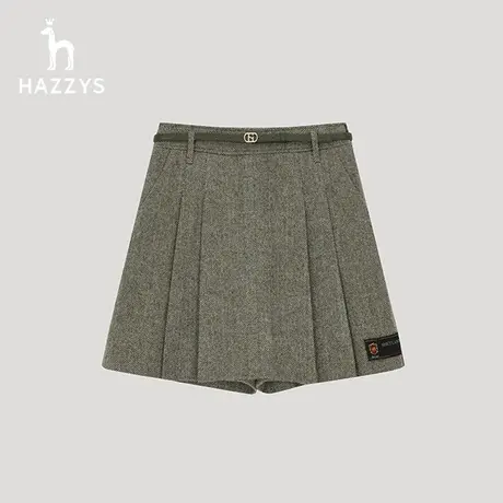 【商场同款】Hazzys哈吉斯羊毛短裤女秋冬季新款高腰小A字型裙裤商品大图