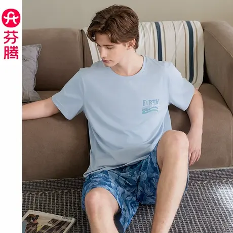 芬腾男睡衣夏季薄款纯棉短袖短裤套装凉感夏天可外穿加大码家居服商品大图