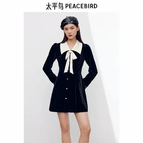 翻领丝绒连衣裙图片