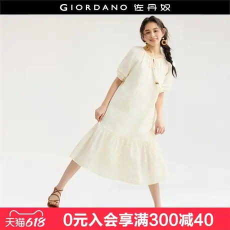 设计师款佐丹奴淡人穿搭夏季新品纯棉格纹提花圆领连衣裙18465515图片