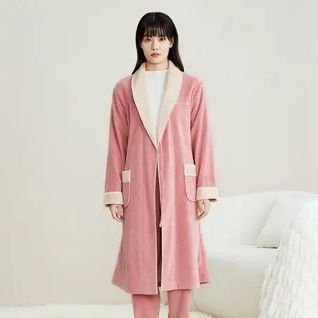 秋鹿情侣珊瑚绒睡袍冬款女长款加厚加绒大码晨袍纯色男士浴袍冬季商品大图
