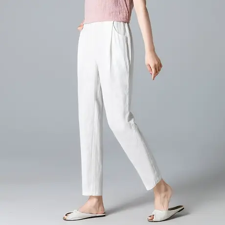 加肥加大码女裤宽松棉麻九分裤女夏季薄款高腰显瘦休闲亚麻九分裤图片