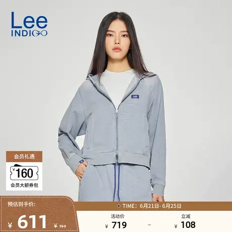 Lee商场同款25春夏新品舒适版双拉链蓝色女长袖连帽卫衣潮A07854图片