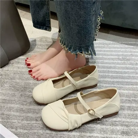 网红单鞋女2023年夏季新款时尚百搭温柔复古平底浅口舒适小皮鞋潮商品大图