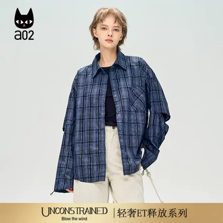 a02【ET释放系列】格子蓝色衬衫秋季新款清爽通勤穿搭女士衬衣图片
