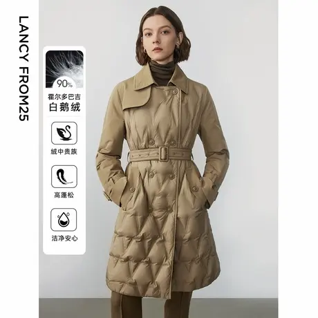 [朗姿奥莱]朗姿霍尔多巴吉白鹅绒中长款风衣羽绒服外套设计感冬季商品大图