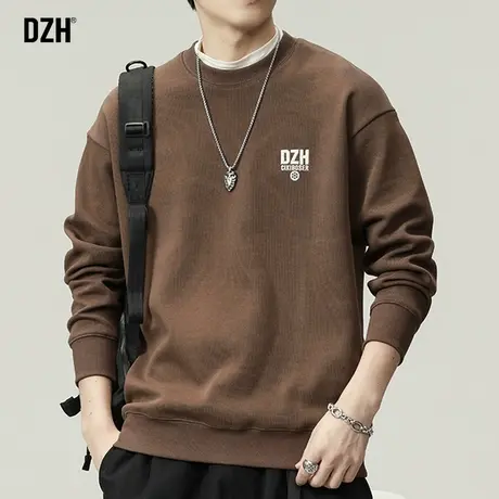 DZH男士字母刺绣卫衣男美式重磅秋季圆领长袖上衣男款2023年新款商品大图