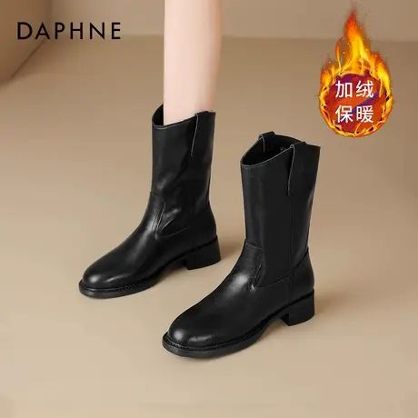 达芙妮黑色短靴女2025新款秋冬季女士靴子厚底时尚切尔西靴马丁靴图片