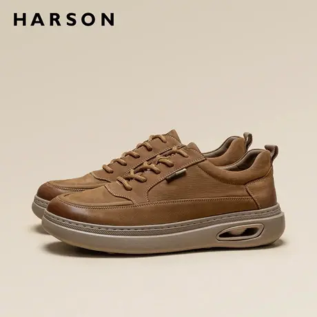 哈森男鞋春季新款复古低帮工装鞋男士皮鞋厚底真皮软底时尚休闲鞋商品大图