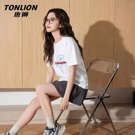 唐狮官方印花短袖t恤女2026新款夏季纯棉打底衫美式慵懒感上衣VC图片