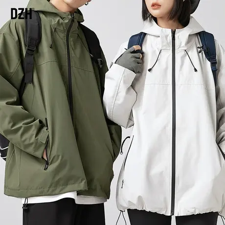 情侣防风冲锋衣外套男秋季潮牌2023年新款日系工装连帽夹克情侣装商品大图